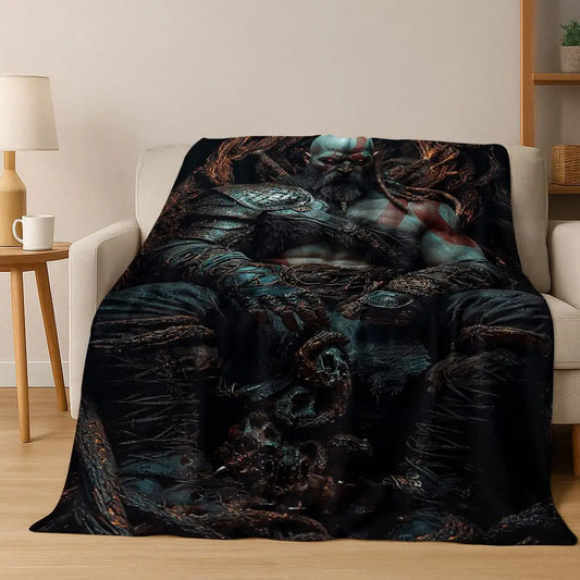 Classics God of War Kratos 3A Game Gamer Flannel Blanket,Warm and Cozy Soft Throw Blanket for Home Bedroom Bed Sofa Kid Gift