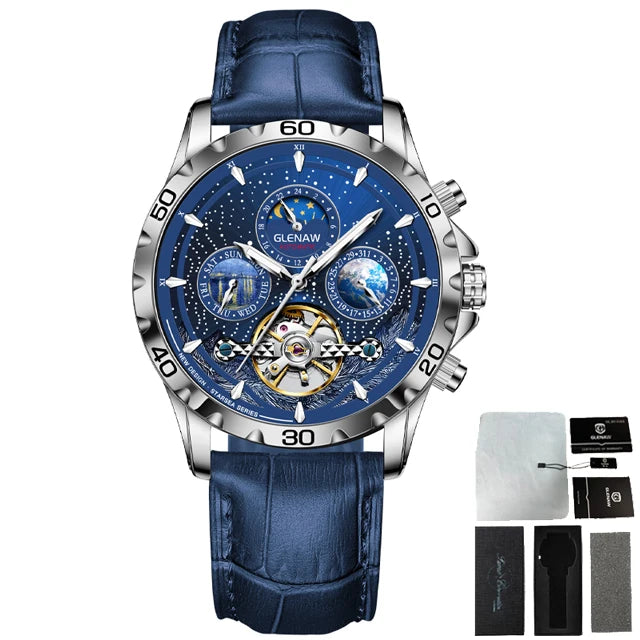 Relógio Masculino GLENAW Design, Marca de Topo, Luxo, Moda e Negócios, Automático, Impermeável, Relógio Mecânico para Homem
