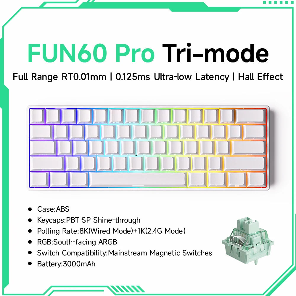 Tastiera meccanica Akko MonsGeek FUN60 con switch magnetici, 60%, tastiera gaming Rapid Trigger 0.01mm, 8K, ARGB, HE/TMR, custom