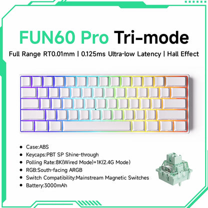 Tastiera meccanica Akko MonsGeek FUN60 con switch magnetici, 60%, tastiera gaming Rapid Trigger 0.01mm, 8K, ARGB, HE/TMR, custom
