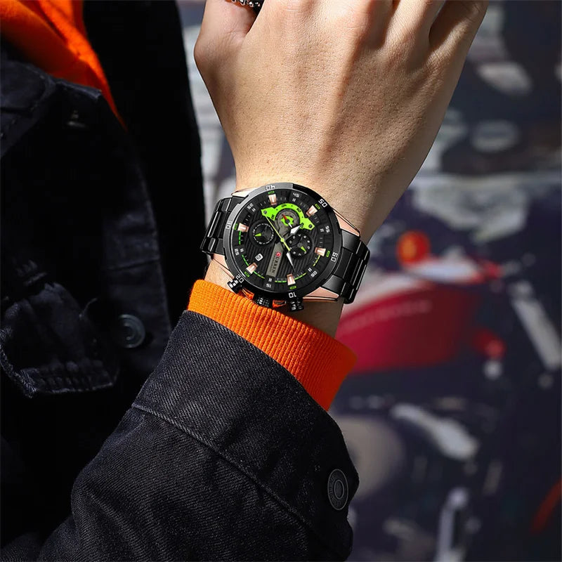 Montre homme de luxe CURREN 8402, neuve, en acier inoxydable, étanche, avec chronographe et éclairage nocturne.