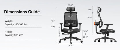 NEWTRAL MAGICH003 Ergonomic Office Chair, Adaptive Lower Back Support Gamer Chair, Adjustable Headrest Seat Depth Office Chair
