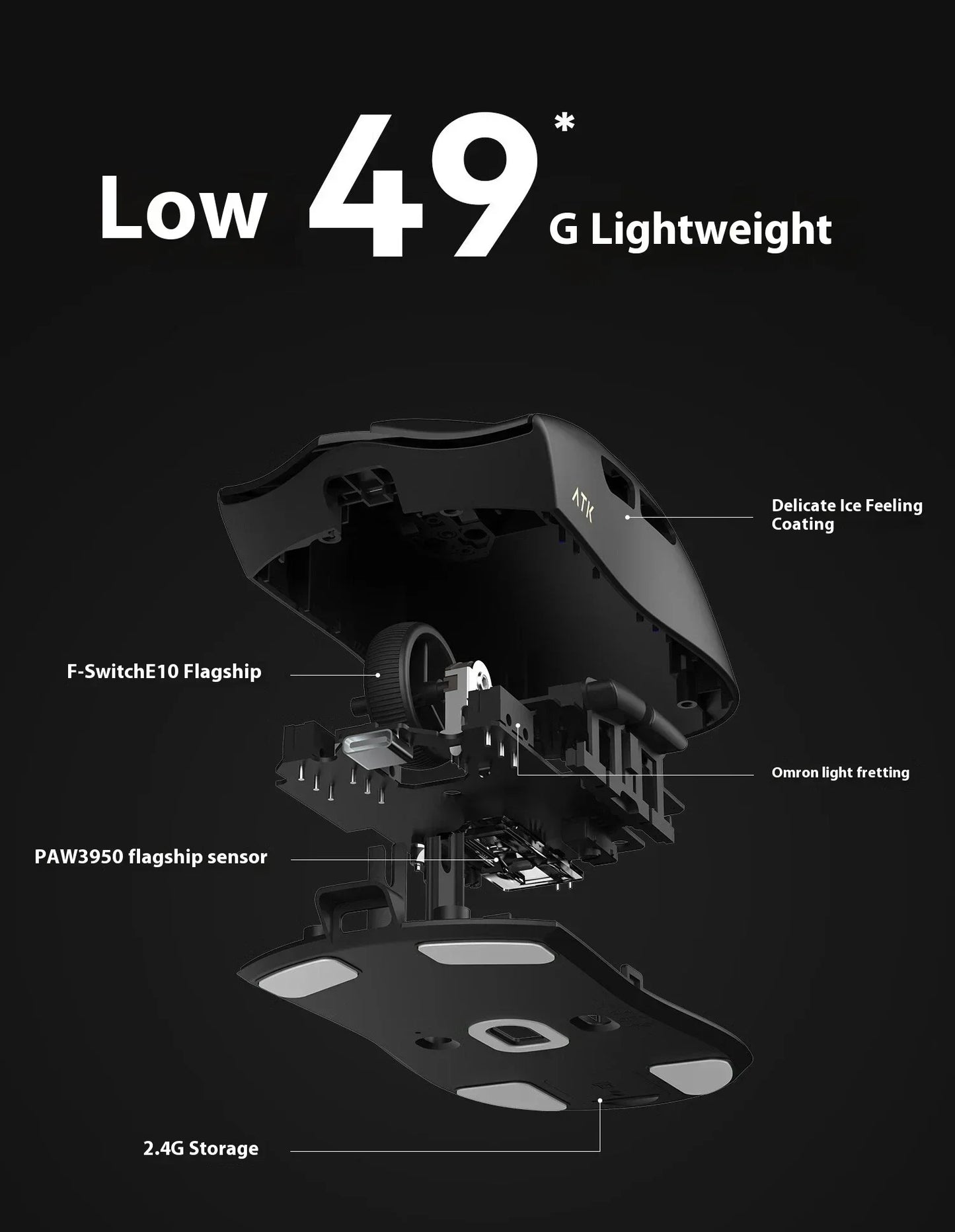 Mouse gaming wireless ATK Blazing Sky X1/X1V2 8K a bassa latenza, leggero per FPS, Liekong E-sports, accessori PC personalizzati