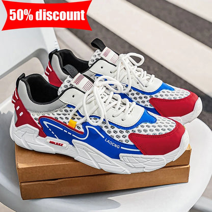 Men's Sports Shoes Summer Mesh Casual Fashion Lace-Up Walking Shoes 2026 New Youth Daily Commuting Comfortable Versatile Sneakers
