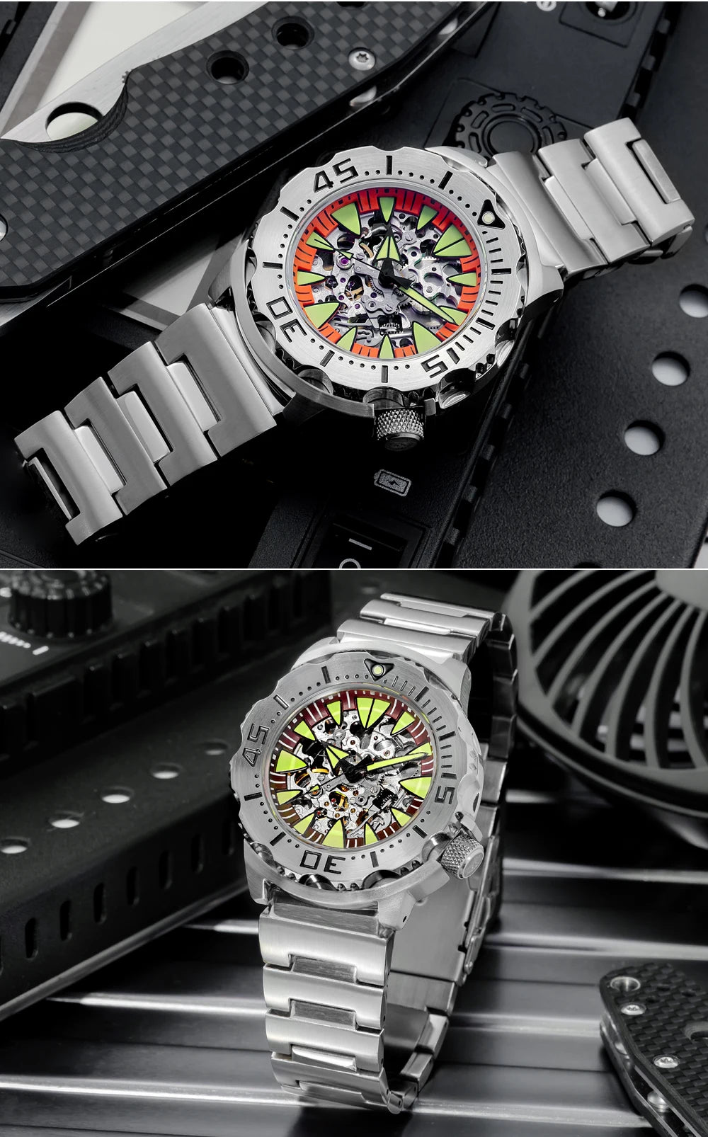 ADDIESDIVE luxury men's skeleton automatic watch sapphire glass BGW9 luminous diver's watch 200m men analog mechanical watches