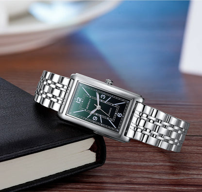 BERNY square men’s watch – Quartz movement, Roman numeral dial, luminescent display, 316L stainless steel case – An elegant and casual rectangular watch