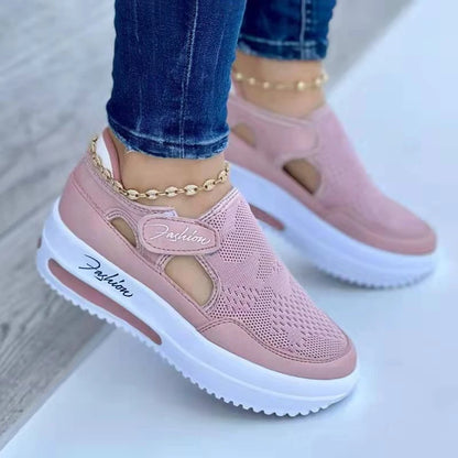 Large Casual Single Shoes for Women 2025 New Summer Flat Bottom Breathable Casual Mesh Fashionable Thick-Soled Sports Shoes