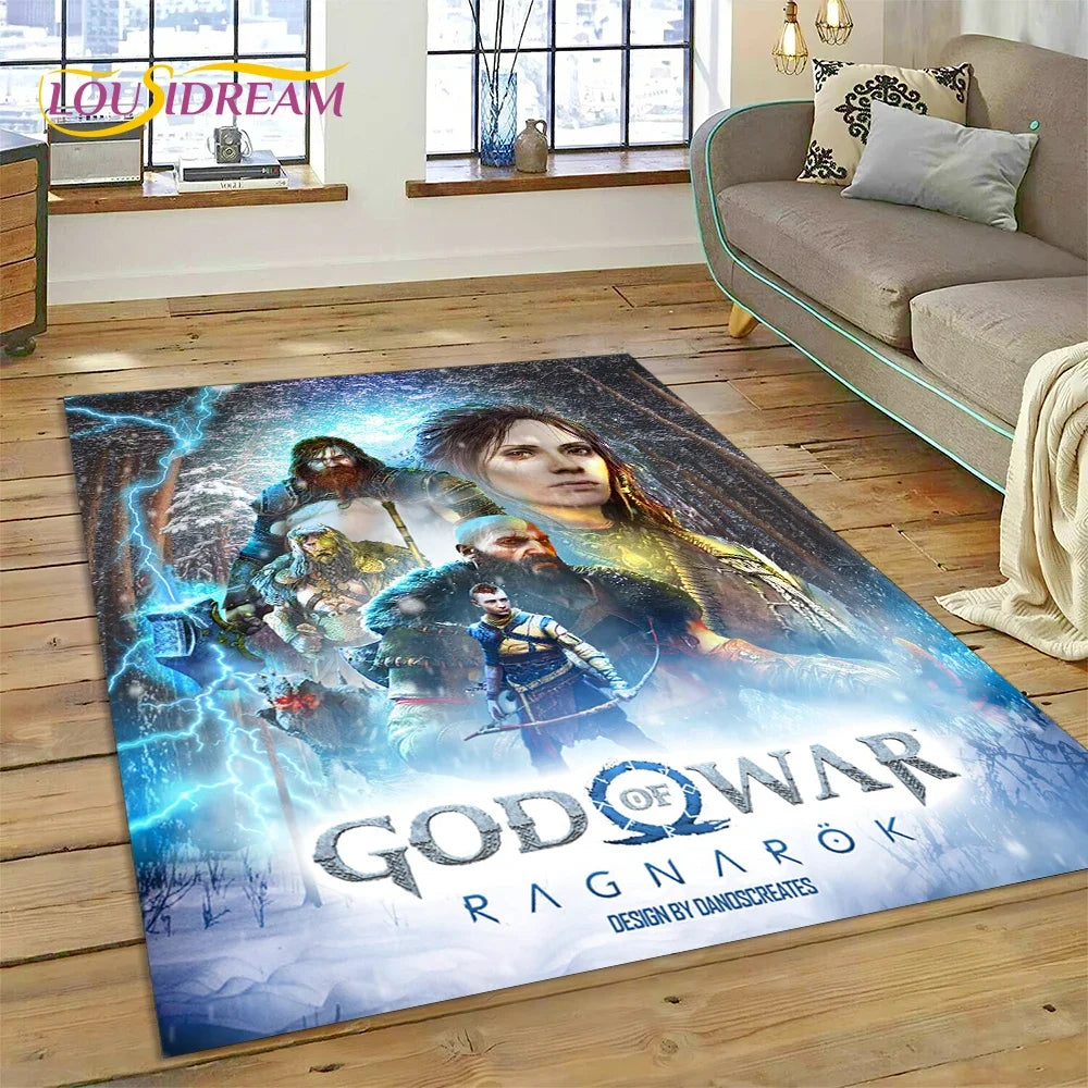 God of War Games Kratos Cartoon 3D Carpet Rug for Bedroom Living Room Home Sofa Decoration,Children Game Large Decor Floor Mat