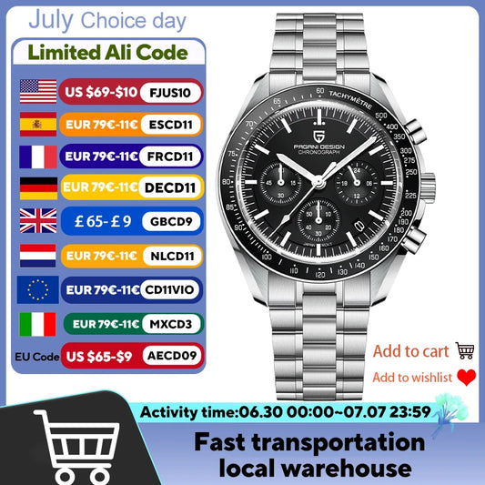 PAGANI DESIGN 2026 New Men's Watches Top Luxury Quartz Watch For Men Auto Date Speed Chronograph AR Sapphire Mirror Wrist watch