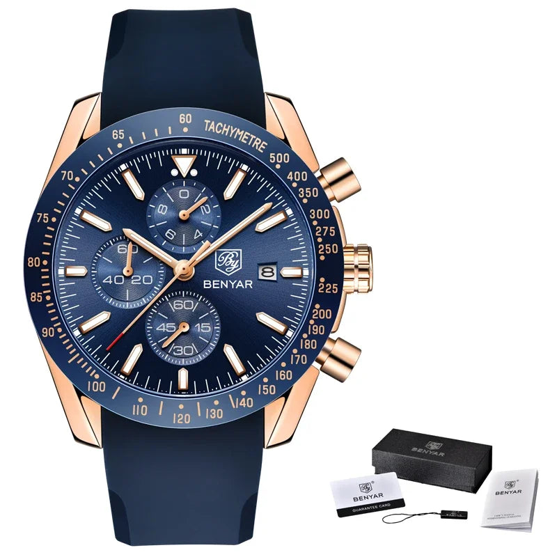 Reloj para hombre BENYAR 5140, reloj deportivo informal, reloj de cuarzo de lujo resistente al agua, cronógrafo militar de marca de alta gama.