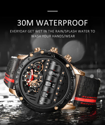 Luxury Electronic Quartz Watch For Men Business Watches Male Creative Men WristWatch Unique Rotate Date Leather Strap Watches