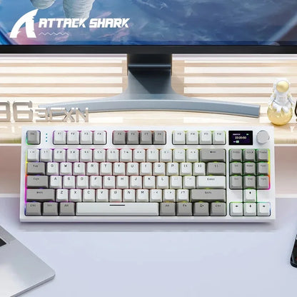 Tastiera meccanica ATTACK SHARK K86 con manopola in metallo, schermo smart TFT a colori, layout a 87 tasti, illuminazione RGB e connessione tri-mode