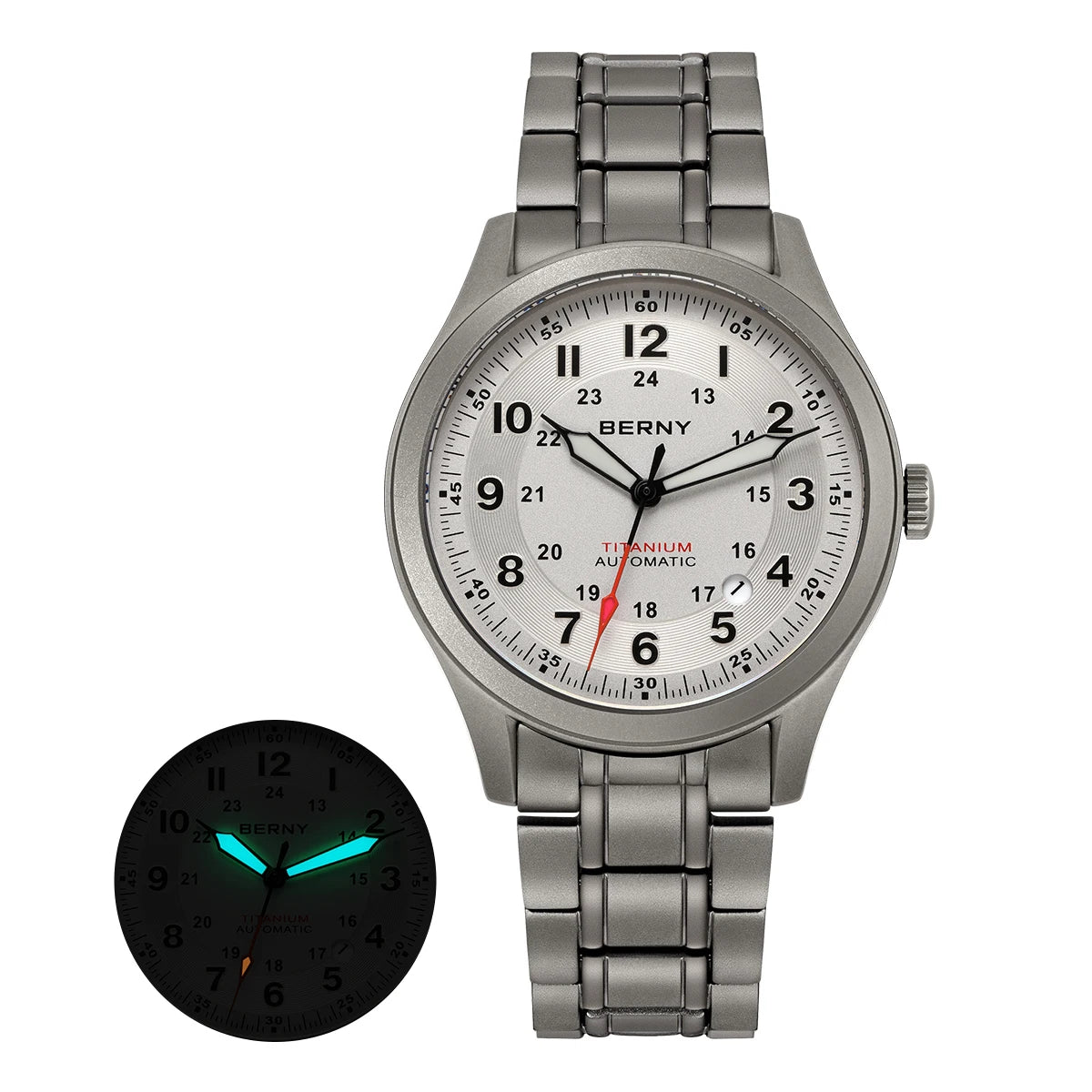 BERNY Titanium Automatic Men's Field Watches Date Sapphire Super Luminous Sports Easy Read Outdoor 10ATM Mechanical Watch