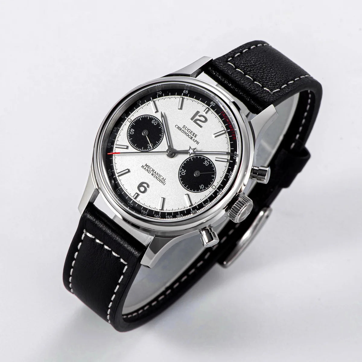 Sugess 1963 Pilot Watch Men Mechanical Chronograph Panda Wristwatch Air Force Sapphire Waterproof for Seagull Movement ST1901 v3