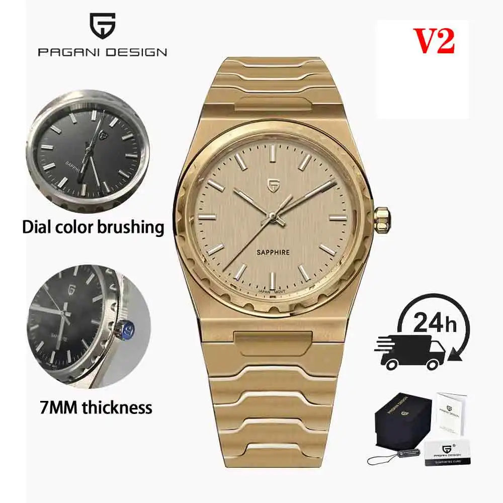 PAGANI DESIGN 2026 New Thin 7mm Fashion Men's Quartz Watch 10Bar Waterproof Stainless Steel Sapphire C3 Upgrade V2 reloj hombre