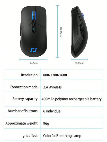 Wireless Mouse, 6 Keys, Silent Office Wireless Mouse, E-Sports Games Non-Slip Wireless Mouse