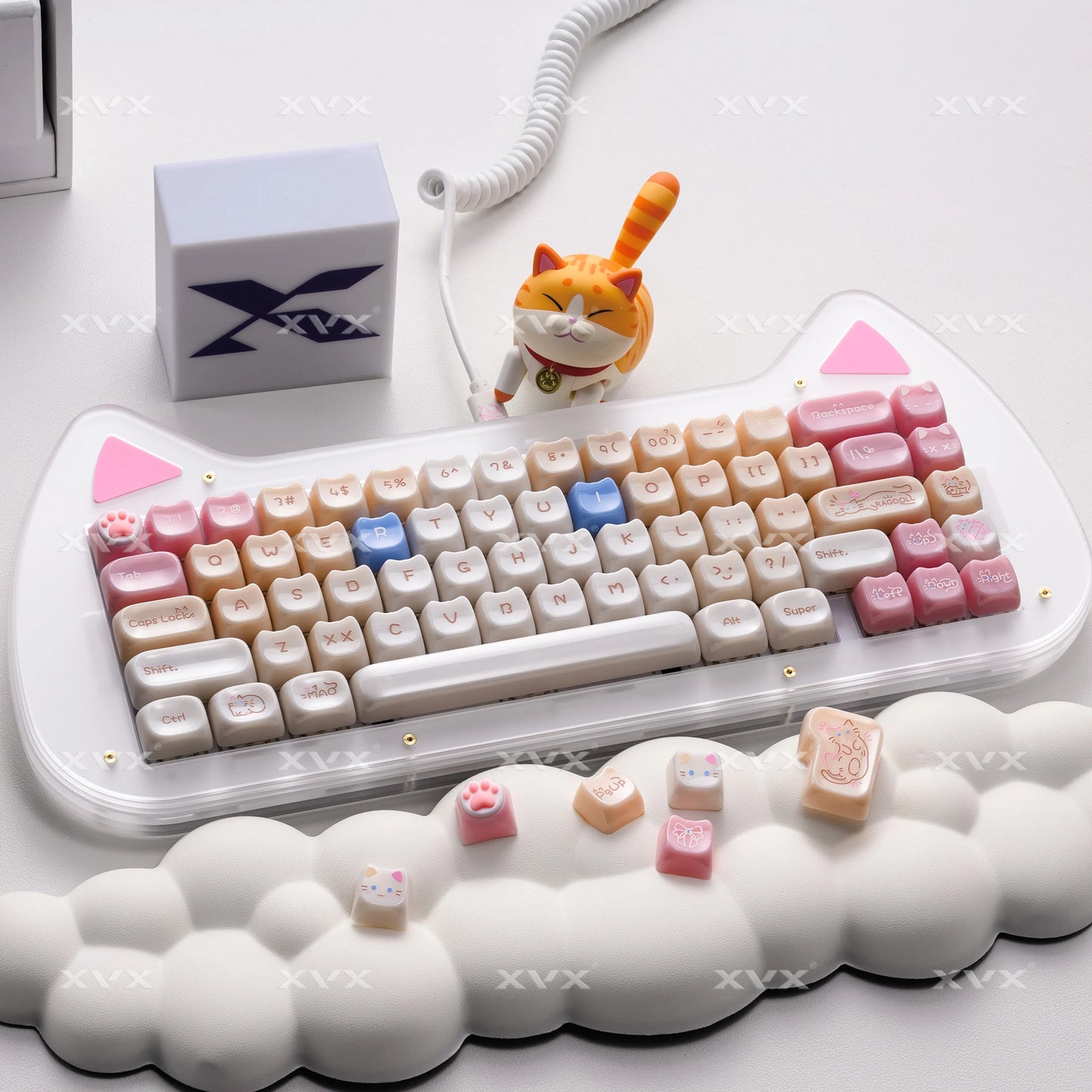 XVX 148 teclas teclas con temática de gatos perfil MAO, teclas coreanas brillantes y adorables para teclado 61 64 68 78 87 96 98 104 108