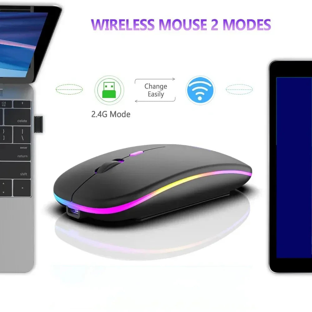 Mouse wireless ricaricabile a doppia modalità Bluetooth compatibile e 2.4G USB per computer, laptop, iPad, tablet e notebook, mouse da gaming