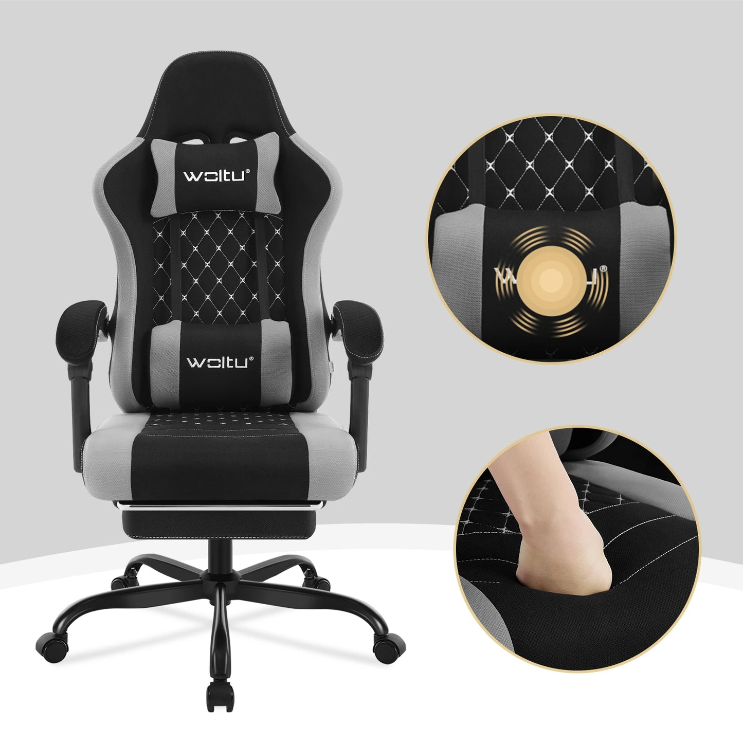 WOLTU Massage Gaming Chair Ergonomic Gamer Chair with Footrest, Lumbar Support, Adjustable Headrest, Swivel Computer Office Chair