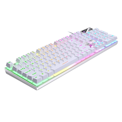 Teclado gaming USB con cable y retroiluminación, teclado gamer de 104 teclas para ordenador/portátil/PC, diseño ergonómico, accesorio gaming para oficina