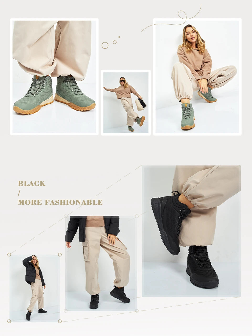 Baasploa Winter Women’s Sneakers Plush Warm Snow Boots Non-Slip Waterproof Shoes Women’s Outdoor Boots Walking Shoes