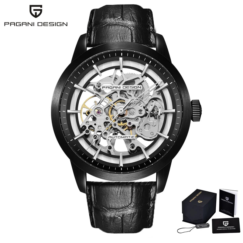 PAGANI DESIGN New Skeleton Men's Mechanical Watches Top Luxury Automatic Watch Men Blue Leather Waterproof Wrist watch Men