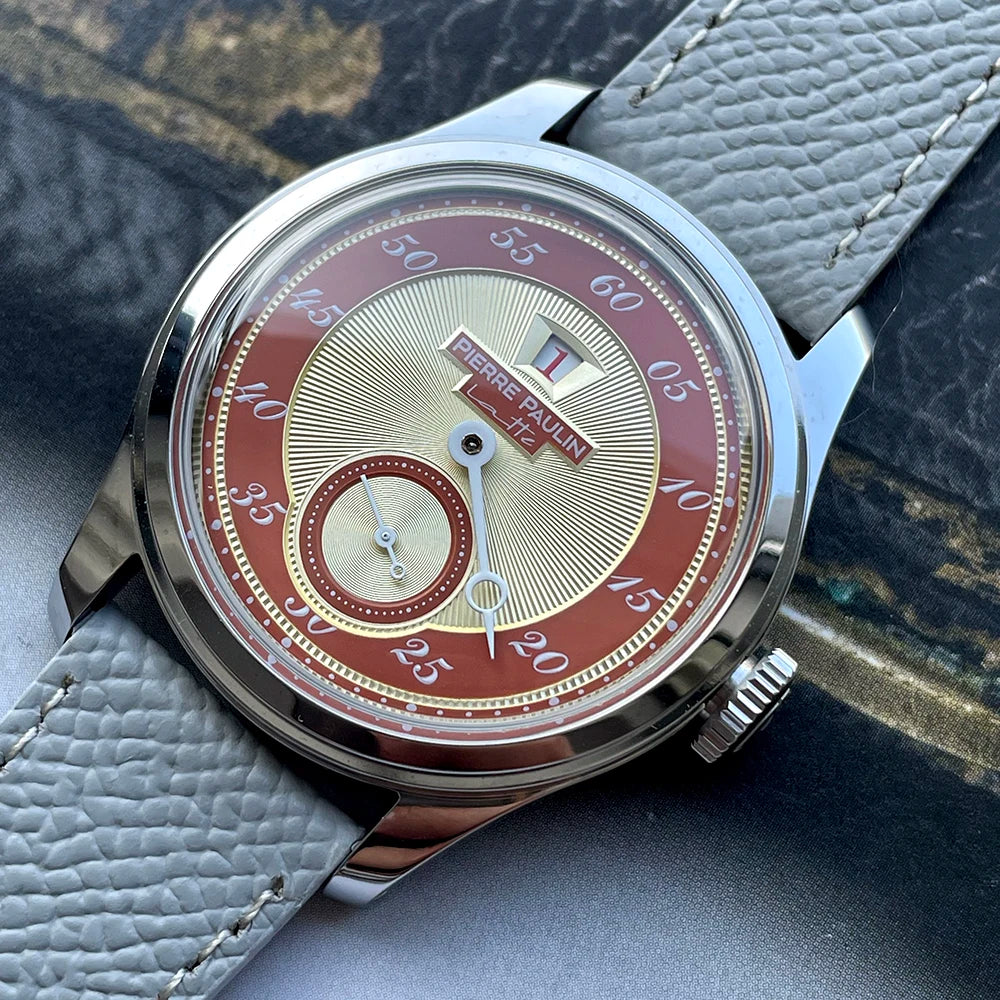 NEW Pierre Paulin Jumping Hour Men's Watch Automatic ST17 Mechanical Watch Steel Purple Vintage Date Window 38mm Metal