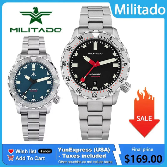 Militado ML20 39mm Men Watch PT5000 Automatic Movement Sapphire Luminova Watches Stainless Steel 200m Waterproof Wristwatch