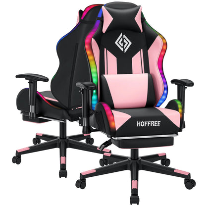 Cadeira Gaming LED para Crianças dos 8 aos 15 Anos, Cadeira Gamer Ajustável com Iluminação LED, Apoio para Pés e Suporte Lombar, Cadeira Ergonómica para PC