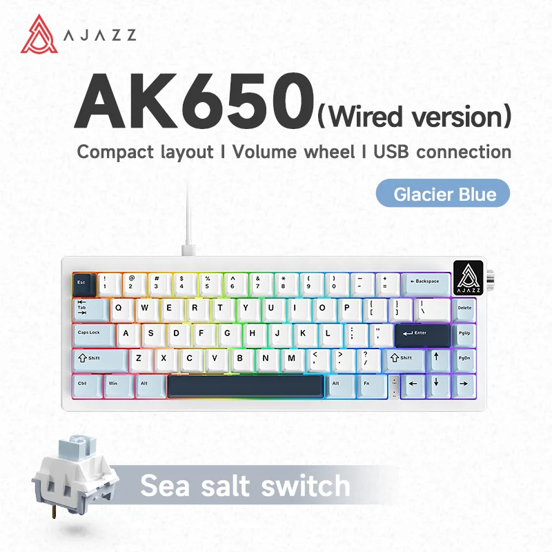 New AJAZZ AK650 Wireless Mechanical Keyboard Bluetooth Triple Mode Customized Game Gasket with Screen Gaming Wired Gift