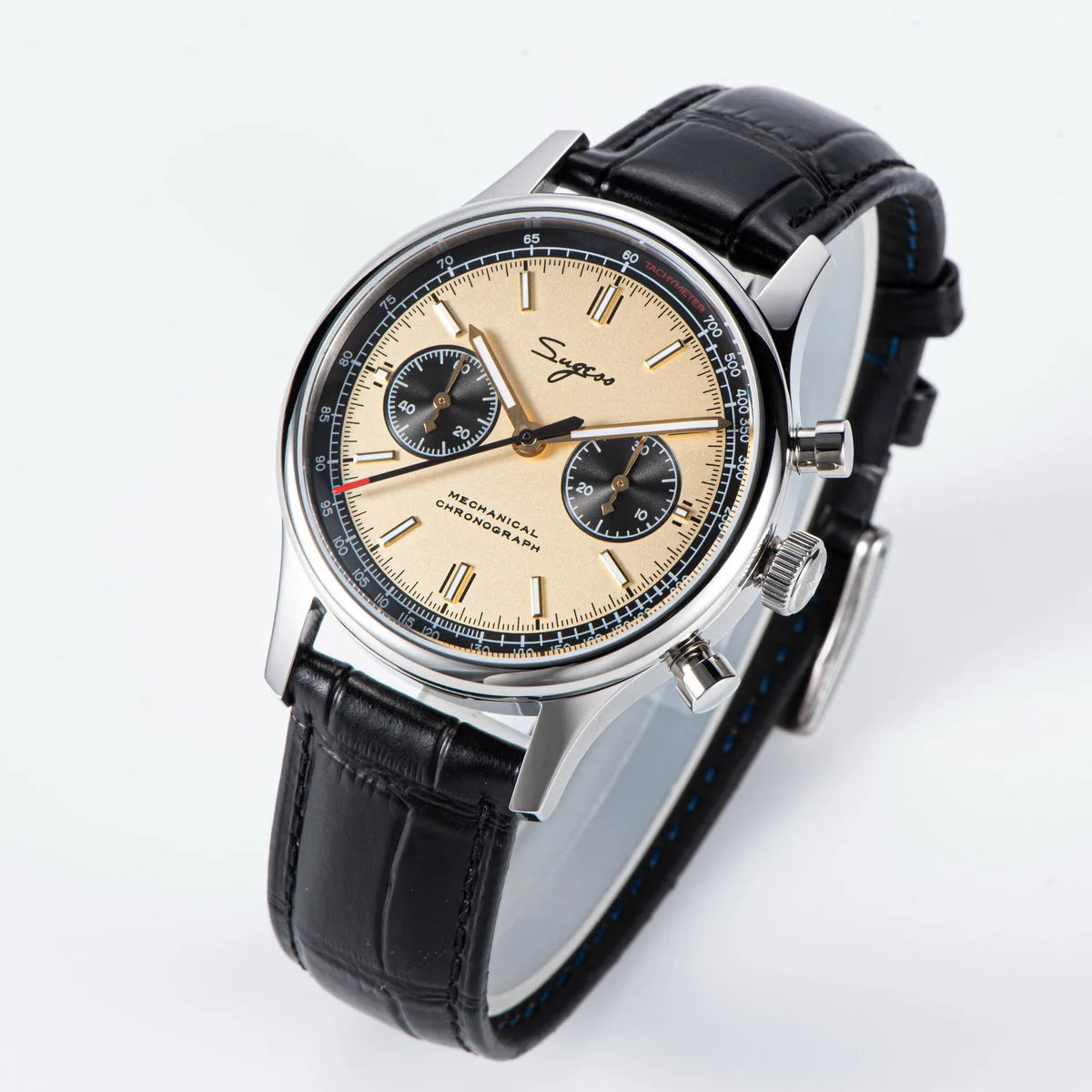 Sugess 1963 Pilot Watch Men Mechanical Chronograph Panda Wristwatch Air Force Sapphire Waterproof for Seagull Movement ST1901 v3