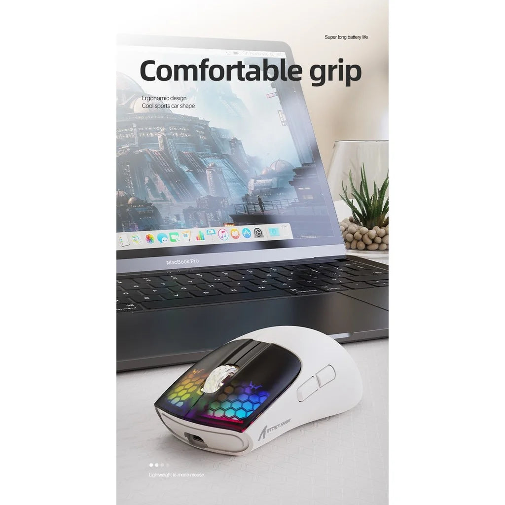 Mouse gaming wireless ATTACK SHARK X5 leggero con connessione tri-mode 2.4GHz/cablata/Bluetooth, RGB e macro
