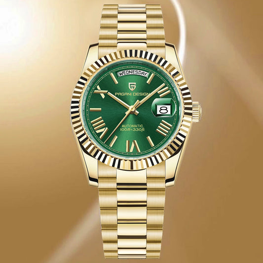 PAGANI DESIGN 2026 New Gold Green 40MM Date Week Men's Watches Automatic Watch Men AR Sapphire Glass NH36A Mechanical Wristwatch