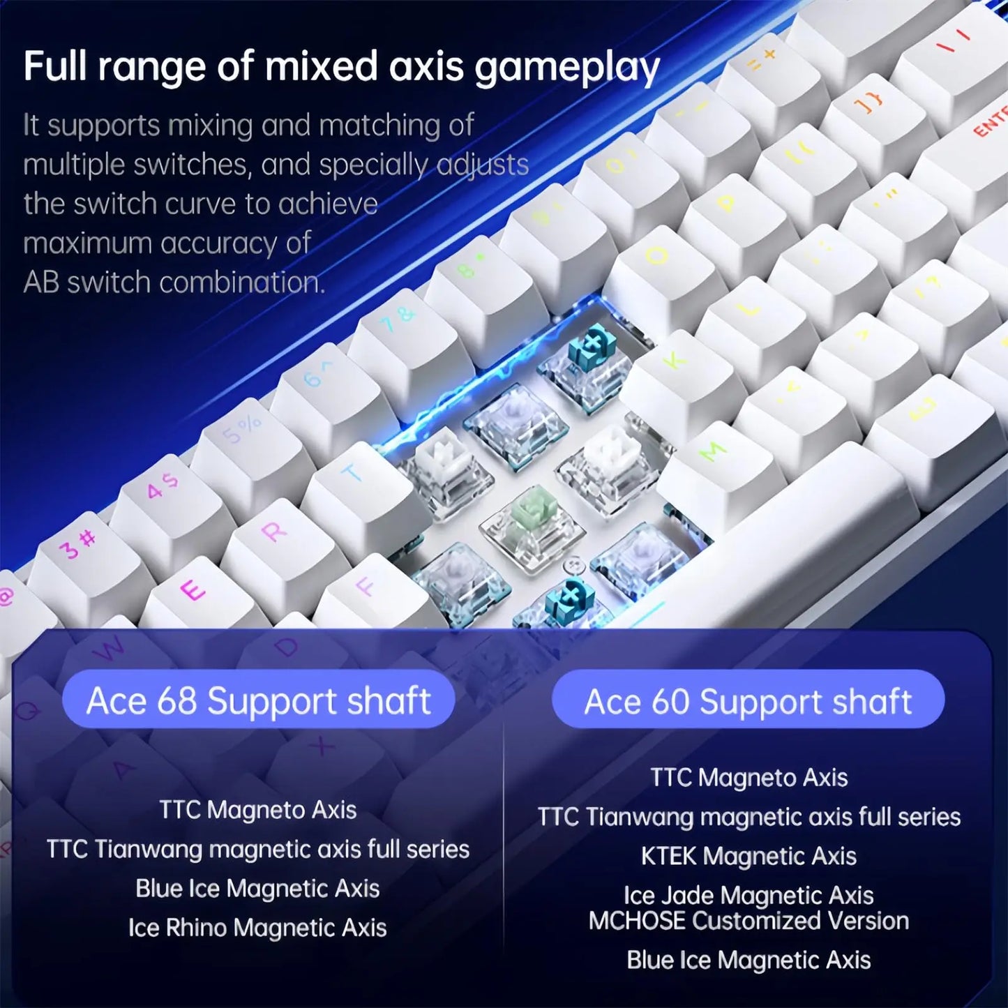 Tastiera gaming MCHOSE ACE 68 con switch magnetici Hall Effect, Rapid Trigger, RGB programmabile, 8K Hz, DKS/MT/TGL/RS/SOCD
