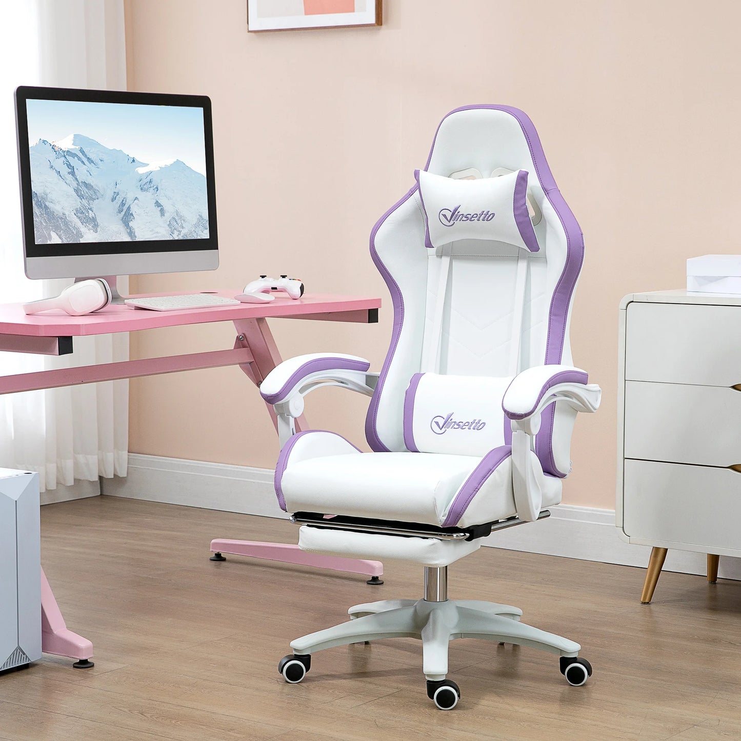 Vinsetto Gaming Chair PU Leather Gamer Chair with Footrest, Reclining 135° Ergonomic Gaming Chair with Headrest & Lumbar Support