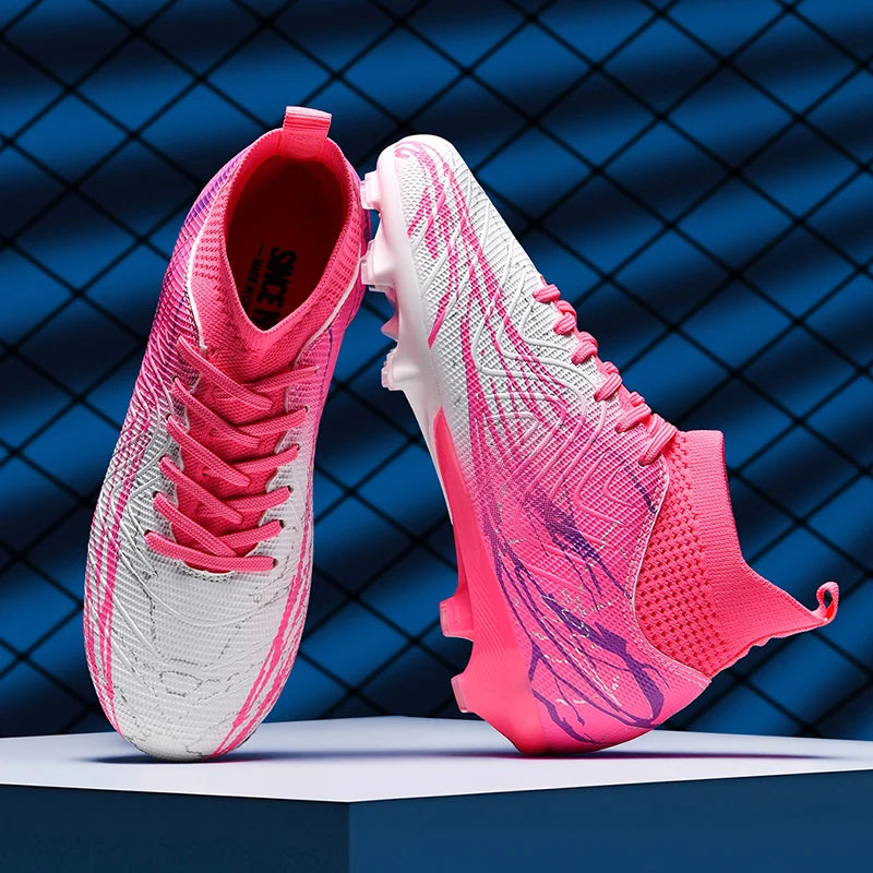 Nouvelles chaussures de football pour hommes, très vendues, chaussures de football à tige haute, crampons de futsal pour terrain en herbe, baskets d'intérieur de haute qualité, antidérapantes pour l'extérieur.