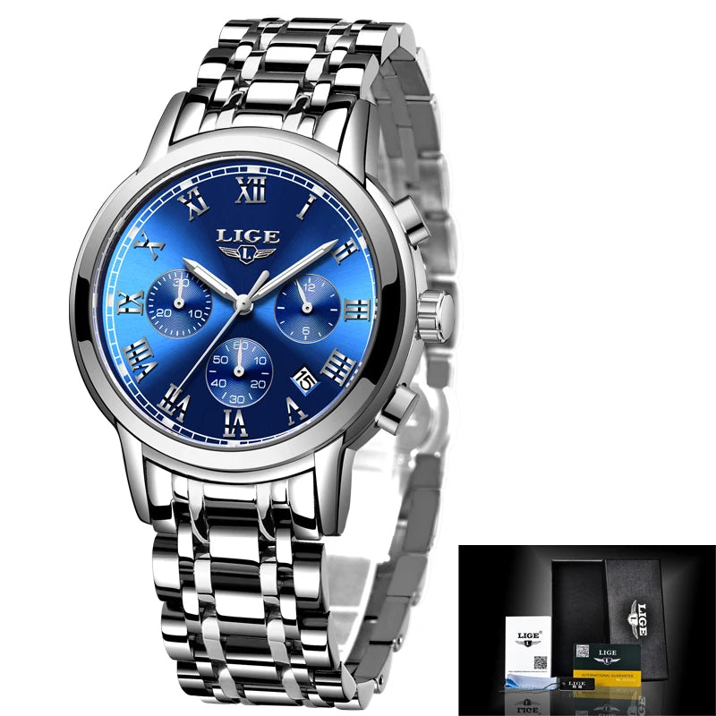 LIGE New Fashion Luxury Women Watch Waterproof Quartz Ladies Watches Business Steel Band Casual Bracelet Date Clock Wristwatches