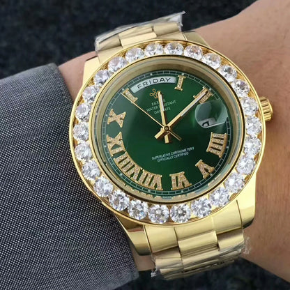 2025 New Big Diamond Watch For Men day date Water Resistant Quartz Wristwatch Top Brand Luxury Casual AAA Male Wrist Watch Gilft