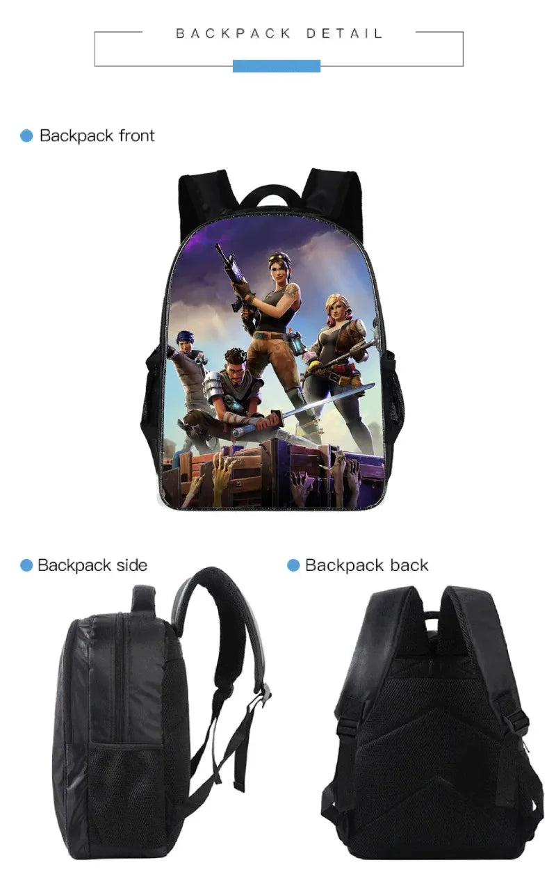 Mochila Fortnited de 3 piezas para niños Victory Game, 16 pulgadas, resistente al agua, mochila preescolar moderna, mochilas escolares para primaria