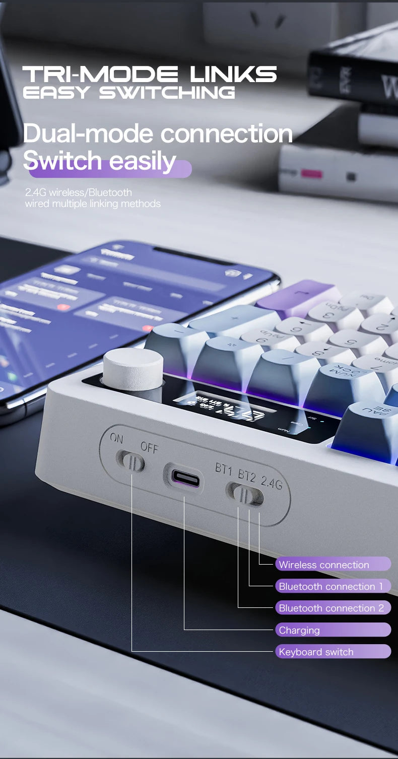 Teclado XUNFOX TK100 inalámbrico 2.4 Bluetooth de doble modo para gaming, silencioso, oficina y portátil, universal