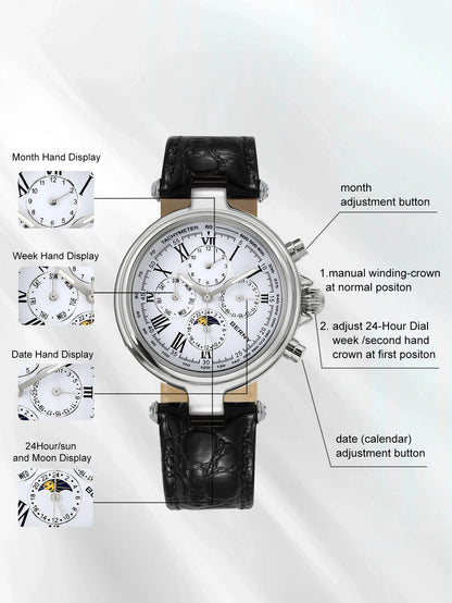 BERNY Classic Dress Automatic Watch for Men Luxury Stainless Steel Mechanical Wristwatch Leather Strap Waterproof Sliver Watches