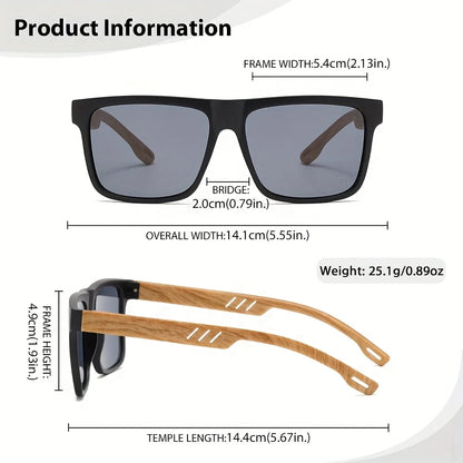 1/2pcs New Square Casual Sunglasses Wood Grain Spring Hinges UV400 Protection Unisex Outdoor Daily Eyewear