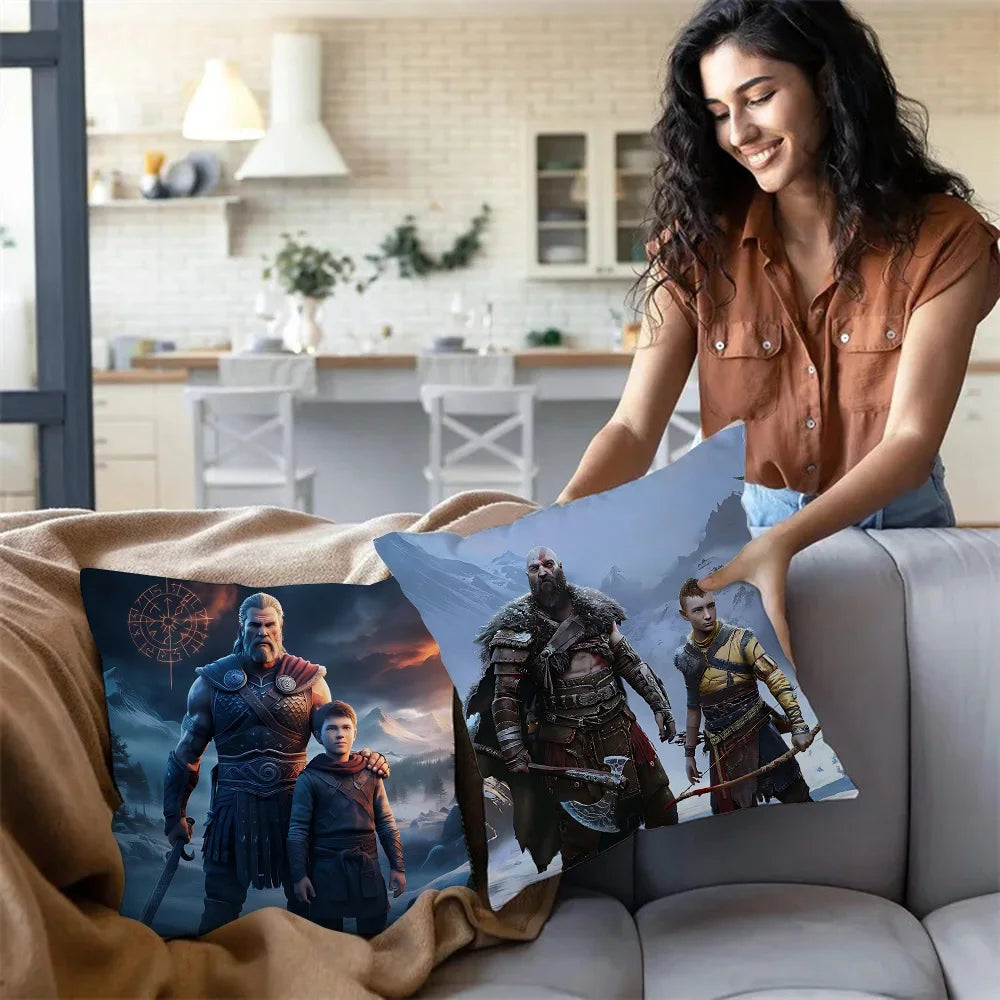 Pillow Covers Cartoon Game G-God of War R-Ragnaroks Sofa Decorative Home Double-sided Printing Short Plush Cute Cushion Cover
