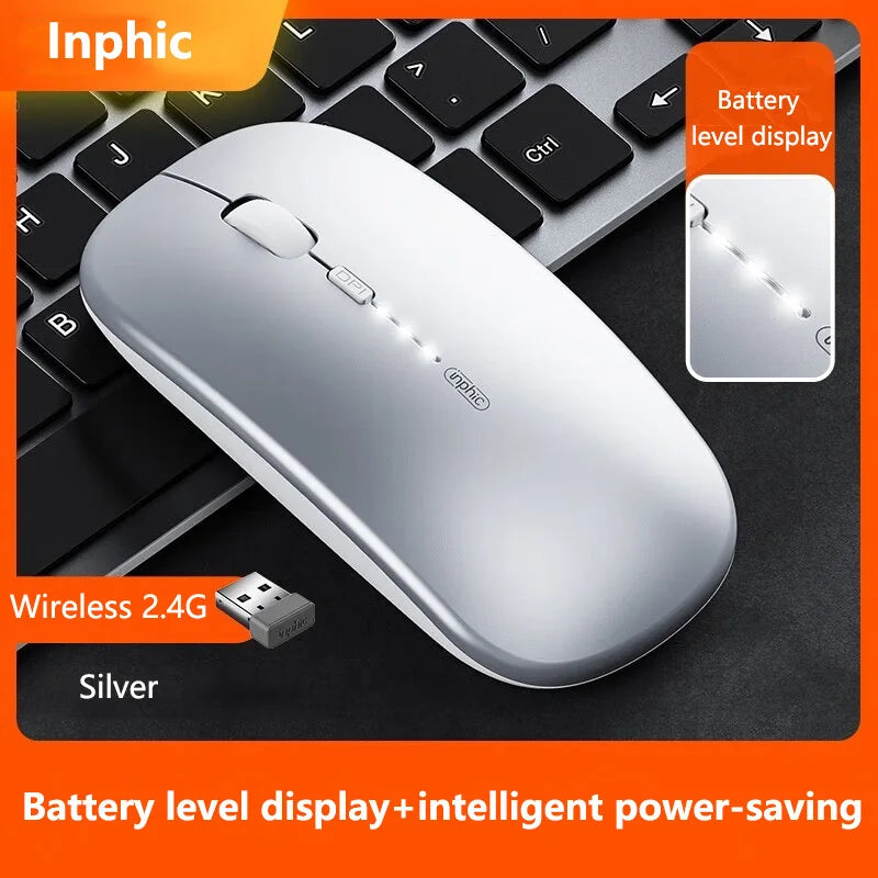 Ratón inalámbrico silencioso de oficina Inphic M1P ultrafino portátil con interfaz USB, indicador de batería y carga TYPE-C