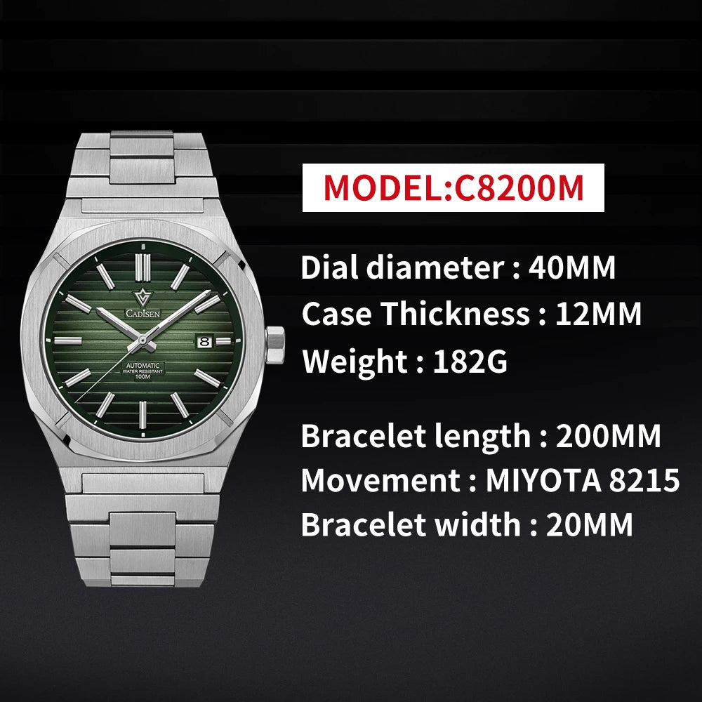 CADISEN Watch for Men Luxury Automatic Men Miyota 8215 Movement Sapphire Crystal 42mm Dial 100m Waterproof Wristwatches C8200