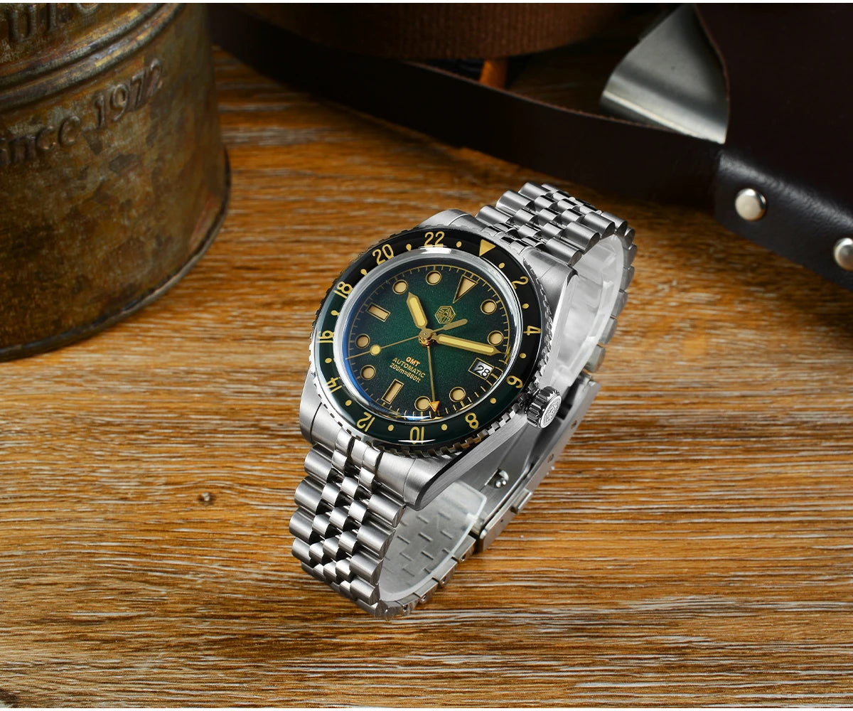 San Martin 2025 Men's Watches, Retro NH34 GMT Sandwich Dial, 40mm Bidirectional Sapphire Bezel, Luxury Sports Watch, 20Bar