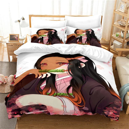 Nezuko Kamado Bedding Set Anime Demon Slayer Duvet Cover Comforter Bed Linen Single Twin Full Queen Size 3D Kids Girls Boys Gift