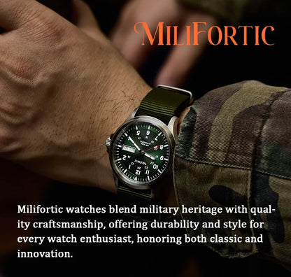 Milifortic 39MM Men's Solar Chronograph M069 Sapphire Crystal VS75 Stainless Steel Case Military Style Quartz Wristwatches