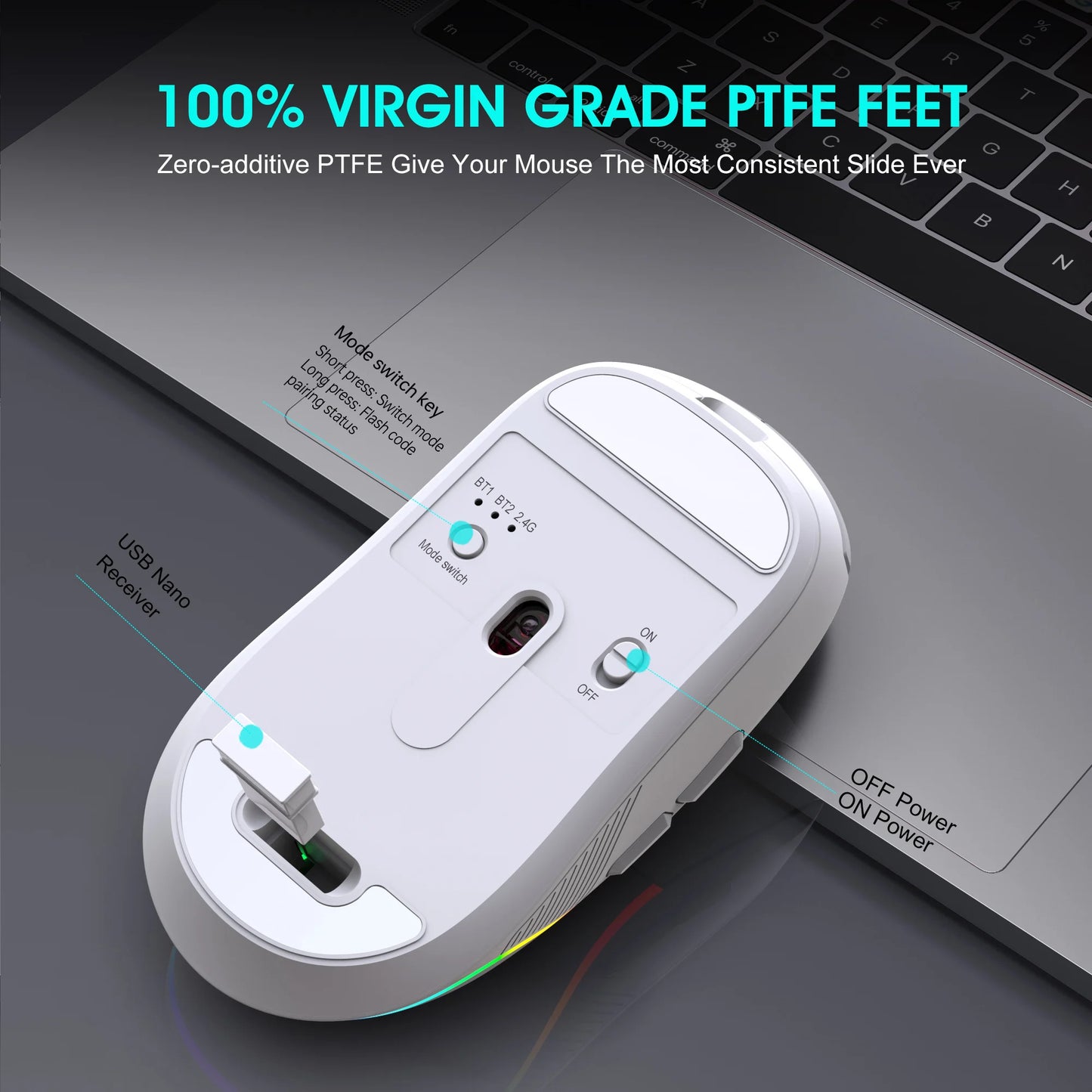 Tri-mode Mouse 2.4G Wireless/Bluetooth/Wired 6-speed DPI Adjustable 500mAh Battery RGB Lighting Esports Game Macro Office Mouse