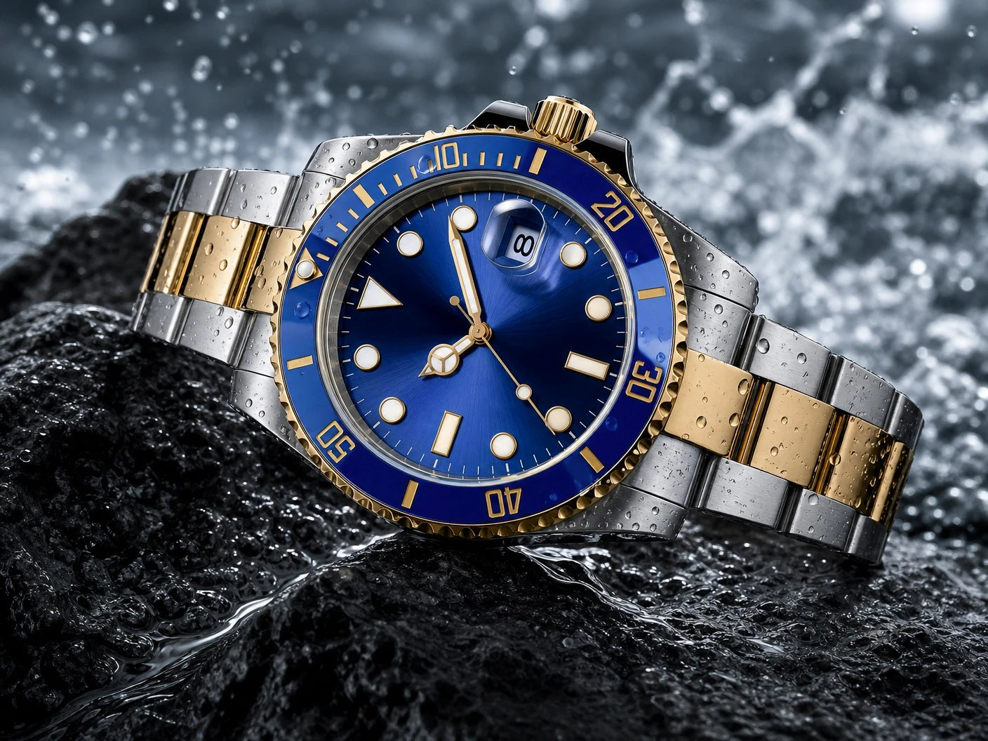 Custom logo NH35 MIYOTA 8215 Automatic Men Watch Luxury Diver Two Tone Gold 316L Stainless Steel Sapphire 10ATM Sterile  Sunburs